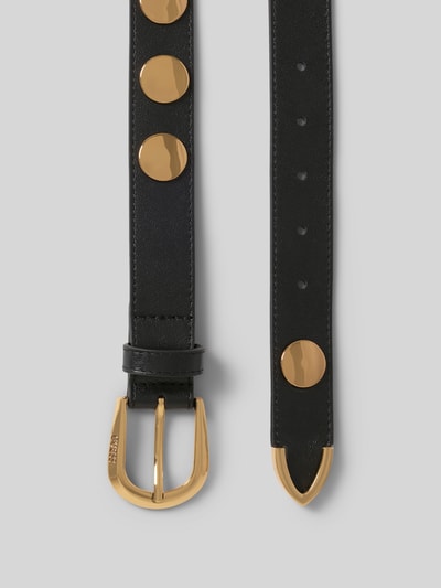 Produktfoto, czarny pasek damski 'Gürtel aus Leder mit Logo-Prägung' od Guess, naturalna skóra, wytłoczone logo, sprzączka, ozdobne obszycie, szerokość w rozmiarze S: 3 cm