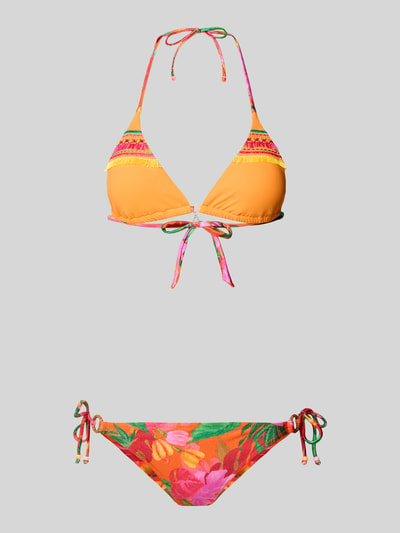 Produktfoto, Bikini mit wattierten Cups und seitlicher Schnürung od Banana Moon, model 'CRICOLINA ALAMEA', materiał z domieszką stretchu, detal z sercem, kolorowy wzór, sznurki z boku, damski bikini