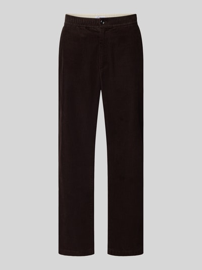 Produktfoto, Straight Fit Cordhose aus reiner Baumwolle Modell 'DOVER' von Tommy Hilfiger, dunkelbraune Farbe, fein gerippte Struktur