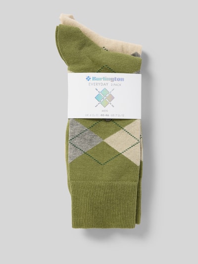 Produktfoto, Socken mit Label-Detail Modell 'Everyday' von Burlington im 2er-Pack, grün-beige Karo, elastischer Baumwoll-Mix, Herren