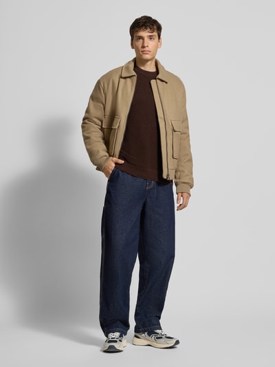 Superdry Sweter z dzianiny z prążkowanymi wykończeniami Ciemnobrązowy 1