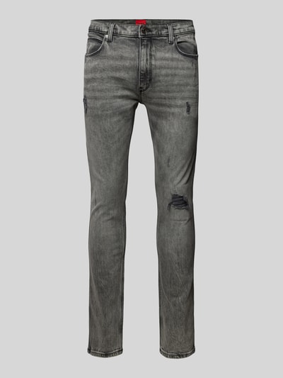 HUGO Skinny fit jeans in destroyed-look, model 'HUGO 734' Lichtgrijs - 2