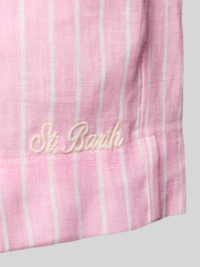 Produktfoto, Regular Fit Leinenshorts aus reinen Leinen Modell 'Amani' von MC2 Saint Barth in Rosa mit weißen Streifen, feine Leinentextur