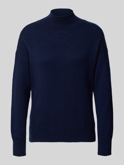 Produktfoto, granatowy sweter z dzianiny z mieszanki kaszmiru z dodatkiem wełny Model 'Nina' od 0039 Italy, krój regular fit, prążkowane wykończenia, prążkowana stójka, imitacja dzianiny, długość tyłu w rozmiarze 36: 56 cm, długość rękawów w rozmiarze 36: 46 cm