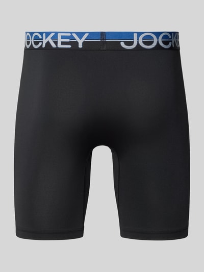 Produktfoto, Slim Fit Slips mit Logo-Stitching im 3er-Pack von Jockey, Schwarz mit blauem Elastischer-Logo-Bund, Elastischer-Material-Mix
