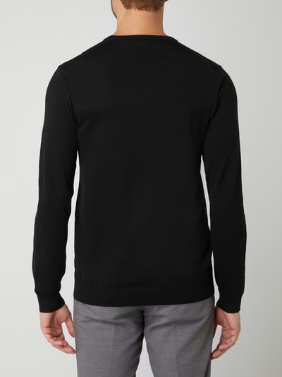 Matinique Gebreide pullover van lanawol, model 'Margrate Merino' Zwart - 5