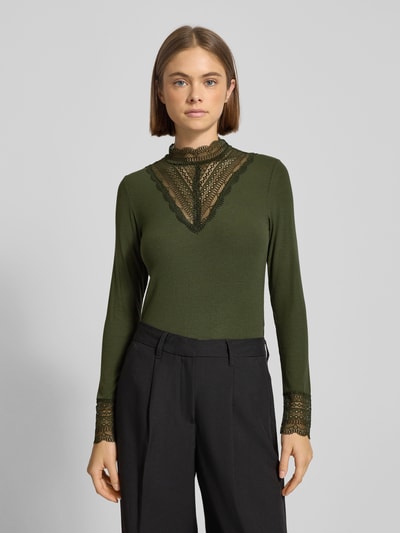 Only Bluzka z długim rękawem o kroju slim fit z mieszanki wiskozy model ‘TILDE’ Oliwkowy 4