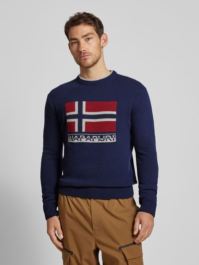 Napapijri Strickpullover mit Label-Print Modell 'SILVRETTA' Marine 4