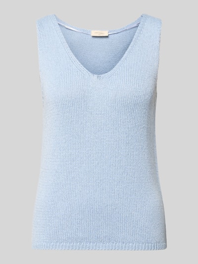 Produktfoto, lichtblauw tricottop met V-hals, materiaalmix met linnen, regular fit, model 'Grscaliva', ruglengte maat S 55 cm, van FREE/QUENT