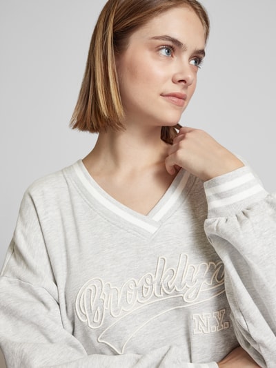 Only Sweatjurk met V-hals, model 'NIA' Lichtgrijs gemêleerd - 3