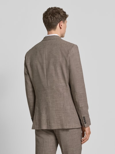 Männermodel trägt Slim Fit Anzugsakko mit Woll-Anteil Modell 'SLIM-OASIS' von SELECTED HOMME in Melange-Optik aus Twill, Ganzkörperansicht Rückansicht.