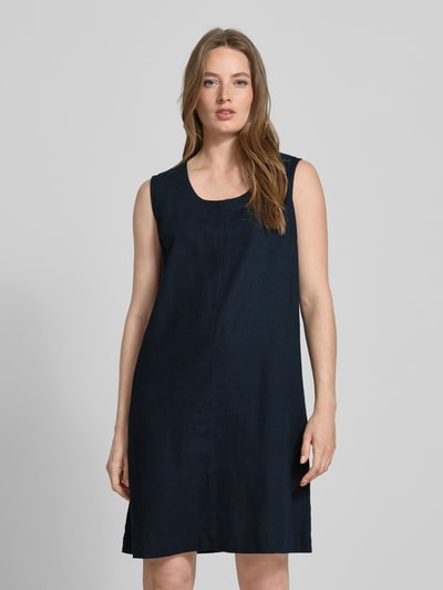 FREE/QUENT Knielange linnen jurk met ronde hals, model 'LAVA' Marineblauw - 4