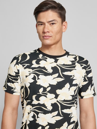 Lindbergh T-shirt met all-over motief, model 'desert flower' Zwart - 3