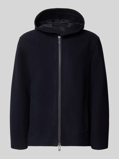 Produktfoto, Regular Fit Jacke aus Schurwoll-Mix von Armani Exchange, czarny, kaptur z tunelem, zamek błyskawiczny dwustronny, wpuszczane kieszenie, długość tyłu w rozmiarze M: 74 cm, szerokość ramion w rozmiarze M: 50 cm, szerokość klatki piersiowej w rozmiarze M: 61 cm, długość rękawów w rozmiarze M: 66 cm, mieszanka żywej wełny