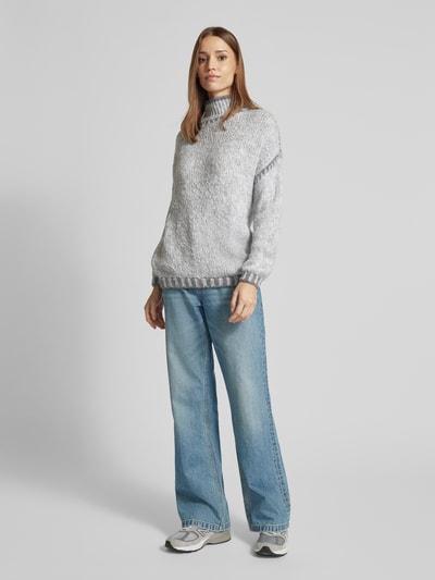 ZABAIONE Oversized gebreide pullover met opstaande kraag, model 'Emily' Lichtgrijs - 1