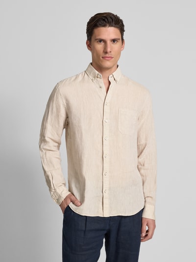 Fynch-Hatton Regular Fit Leinenhemd mit Button-Down-Kragen Sand 4