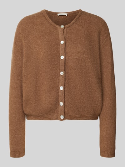 Produktfoto, brązowy Relaxed Fit Cardigan aus Woll-Alpaka-Mix Modell 'VITOW' od American Vintage, imitacja dzianiny, listwa guzikowa, okrągły dekolt