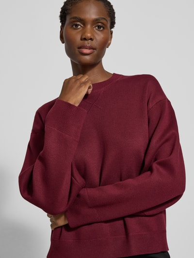 Jake*s Casual Oversized gebreide pullover met ribboorden Aubergine - 3