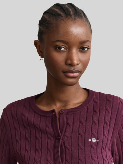 GANT Regular Fit Strickjacke aus Baumwoll-Mix Bordeaux 3