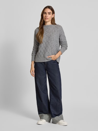 Christian Berg Woman Gebreide pullover van kasjmier met ronde hals Grafiet gemêleerd - 1