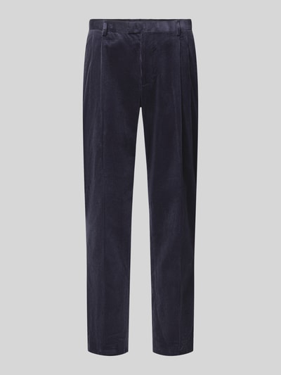 Produktfoto, Cordhose mit Gesäßtaschen von MCNEAL, dunkelblauer Baumwoll-Elasthan-Mix, Regular Fit, Bundfalten, feine Cordstruktur
