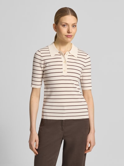 MOS MOSH Strickshirt mit Streifenmuster Modell 'Caliz' Schoko Melange 4