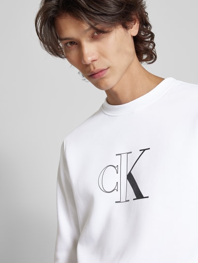 Calvin Klein Jeans Sweatshirt mit Label-Print Modell 'OUTLINE' Weiss 3