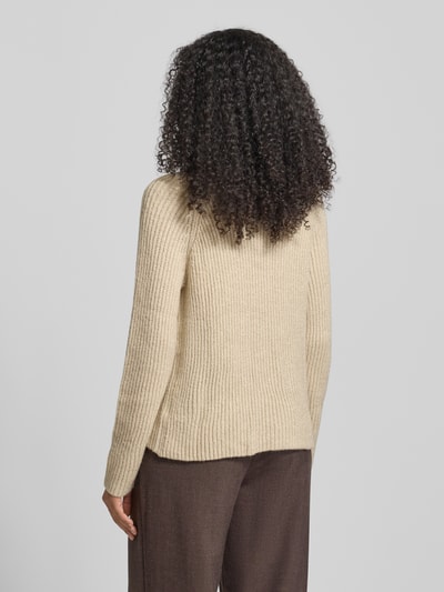 Jake*s Collection Gebreide pullover in riblook met opstaande kraag Ecru - 5