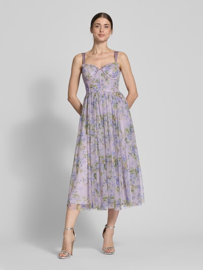 LACE & BEADS Knielanges Cocktailkleid mit Reißverschluss Flieder 4