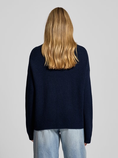 0039 Italy Loose fit gebreide pullover van een mix van kasjmier en wol, model 'LONA' Donkerblauw - 5