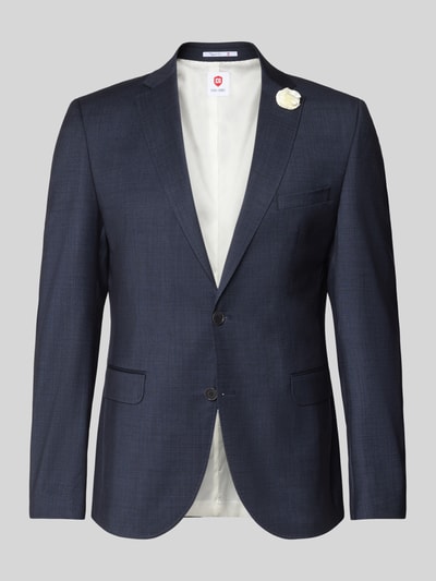 Produktfoto, Slim Fit 2-knoops colbert met sierdetail van CG Club of Gents in mix van scheerwol en elastaan, donkerblauw, reverskraag, borststrookzak, klepzakken, kissing buttons, zijsplitten, binnenzakken, maat 50: ruglengte 71 cm, schouderbreedte 45 cm, mouwlengte 67 cm.