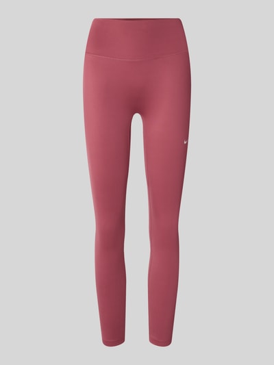 Productfoto, slim fit legging met logo-print en hoge band model 'One' van Nike in effen rood, gladde textuur, Dames sport-legging