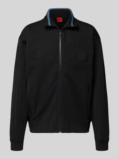 Produktfoto, Regular Fit Sweatjacke aus Baumwoll-Mix Modell 'DAVRONTO' von HUGO, Optik: unifarben, gestreift, Reißverschluss, Label Patch, Stehkragen, Taschen, Sweat-Struktur.