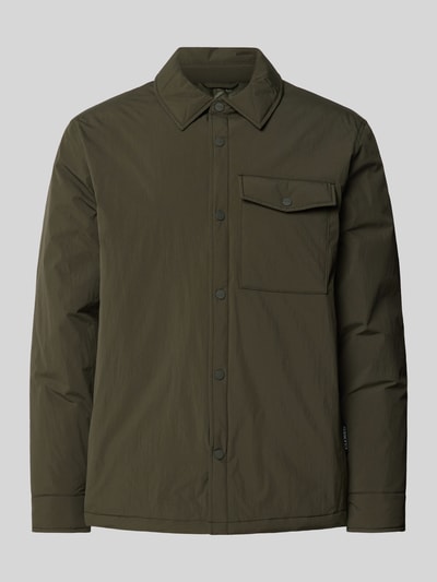 Produktfoto, Straight Fit Jacke mit Umlegekragen van closed in olijfgroen met borstzak, knoopsluiting en lange mouwen, ruglengte maat M 65 cm, schouderbreedte maat M 42 cm, mouwlengte maat M 67 cm