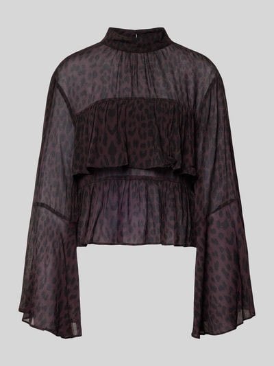 OH APRIL Blouse van viscose met volants, model 'Tessa' Donkerbruin - 2