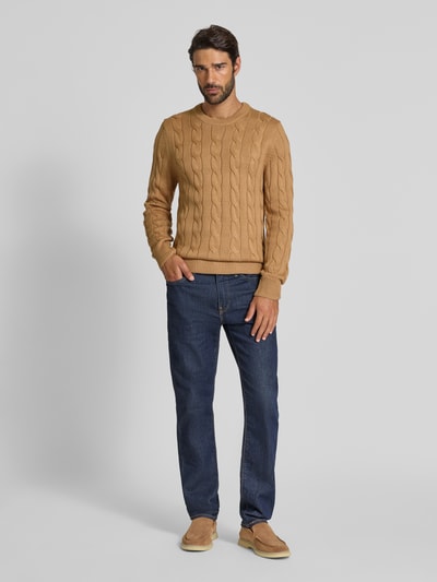 Matinique Gebreide pullover met kabelpatroon en ronde hals Camel - 1