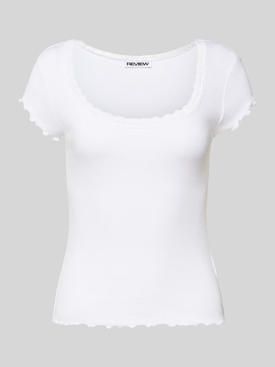 Produktfoto, Slim Fit T-Shirt aus Viskose-Mix mit Spitzenbesatz von Review, weiß, schlichte Struktur, Rundhalsausschnitt, Damen T-Shirt