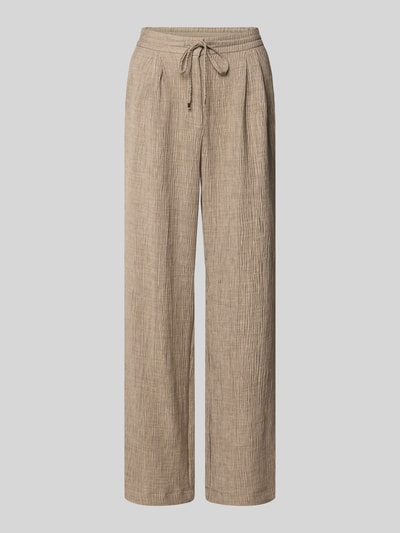 Produktfoto, Stoffhose aus Viskose-Mix mit elastischem Bund von YAS, Damen Wide-Leg-Pants, Modell RINA, beige, feine Struktur, Stretch-Anteil