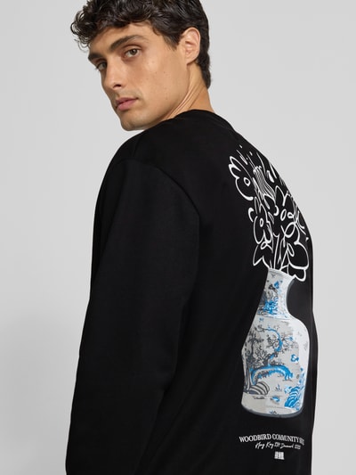 WOODBIRD Sweatshirt met labelprint, model 'Cane Ming Crew' Zwart - 3