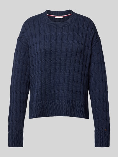 Tommy Hilfiger Gebreide pullover van puur katoen met ronde hals Marineblauw - 1