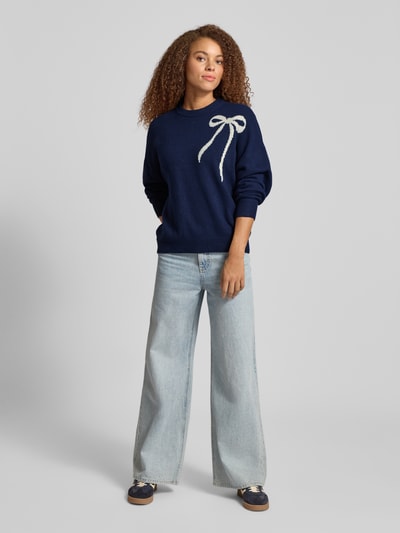 Review Oversized gebreide pullover met ronde hals Marineblauw gemêleerd - 1