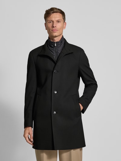 BOSS Slim fit lange jas met structuurmotief, model 'HYDE' Zwart - 4