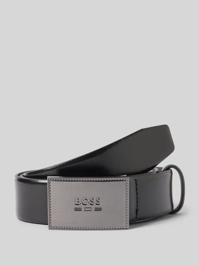 Produktfoto, Ledergürtel mit Pinschließe Modell 'JINKO_SZ35' von BOSS in Schwarz, Optik: Unifarben, Glattleder, Label-Prägung, echtes Leder.