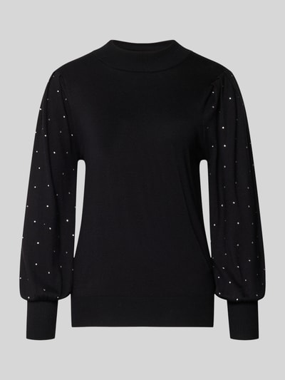 FREE/QUENT Sweter z dzianiny z obszyciem ozdobnymi kamieniami model ‘DOTKA’ Czarny 2