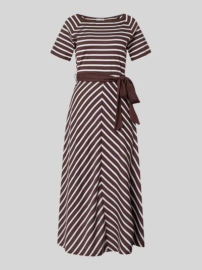 Produktfoto, Midikleid mit U-Boot-Ausschnitt und Bindegürtel von More & More aus Baumwoll-Modal-Mix, Taillierter Schnitt, braun-weiß gestreift