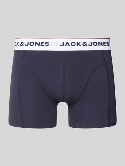Produktfoto, Pudełko prezentowe składające się z obcisłych bokserek i skarpet w zestawie 2 szt. od Jack & Jones, mieszanka bawełny i elastanu, model ORDINARY, pas z logo, kolor granatowy.