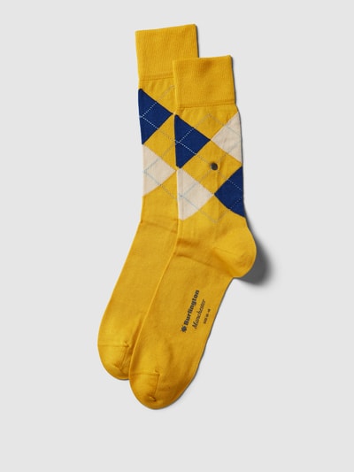 Burlington Socken mit Label-Print Modell 'MANCHESTER' Dunkelgelb 1