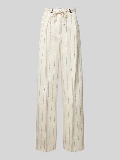 BOSS Wide Leg Leinenhose mit Bindegürtel Modell 'Tiana' Offwhite 1