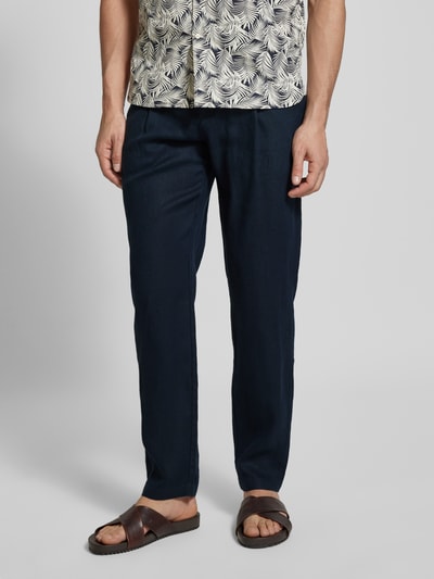 Marc O'Polo Tapered linnen broek met bandplooi, model 'OSBY JOGGER' Donkerblauw - 4