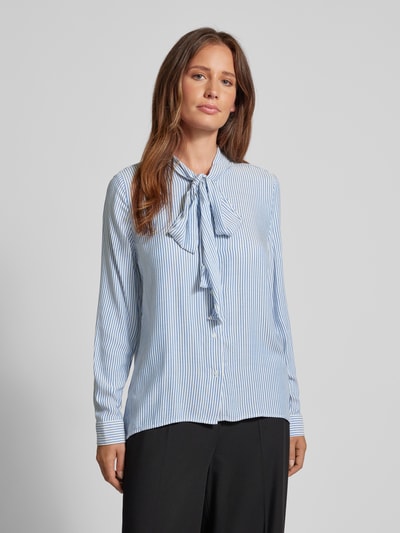 Milano Italy Slim Fit Bluse mit Schleifen-Detail Blau 4